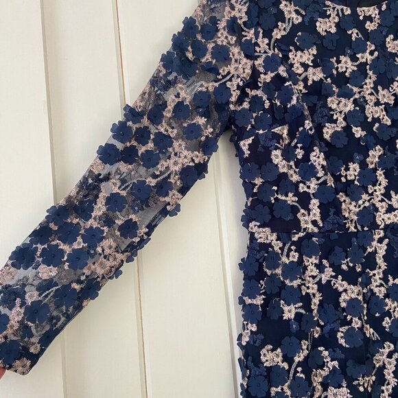 NWOT Xscape Blue Floral Applique Embroidered Formal Cocktail Dress Size 8 - Picture 7 of 13